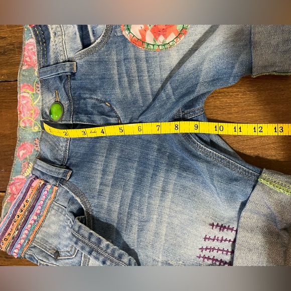 Desigual Blue Embroidered & Patchwork Boho Denim Shorts - Picture 10 of 10